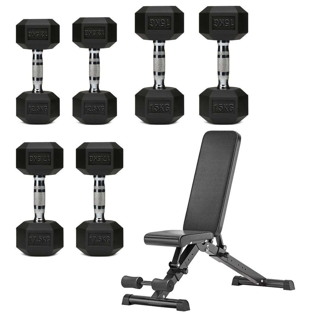 Hex Dumbbell Set – 3 Pairs with 3-Tier Tree Rack