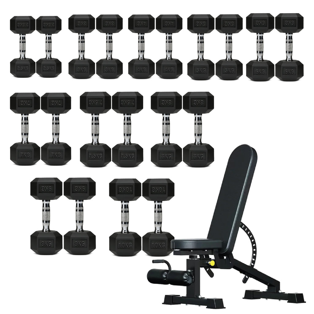 Hex Dumbbell Set 10 Pairs with A10 Tree Rack
