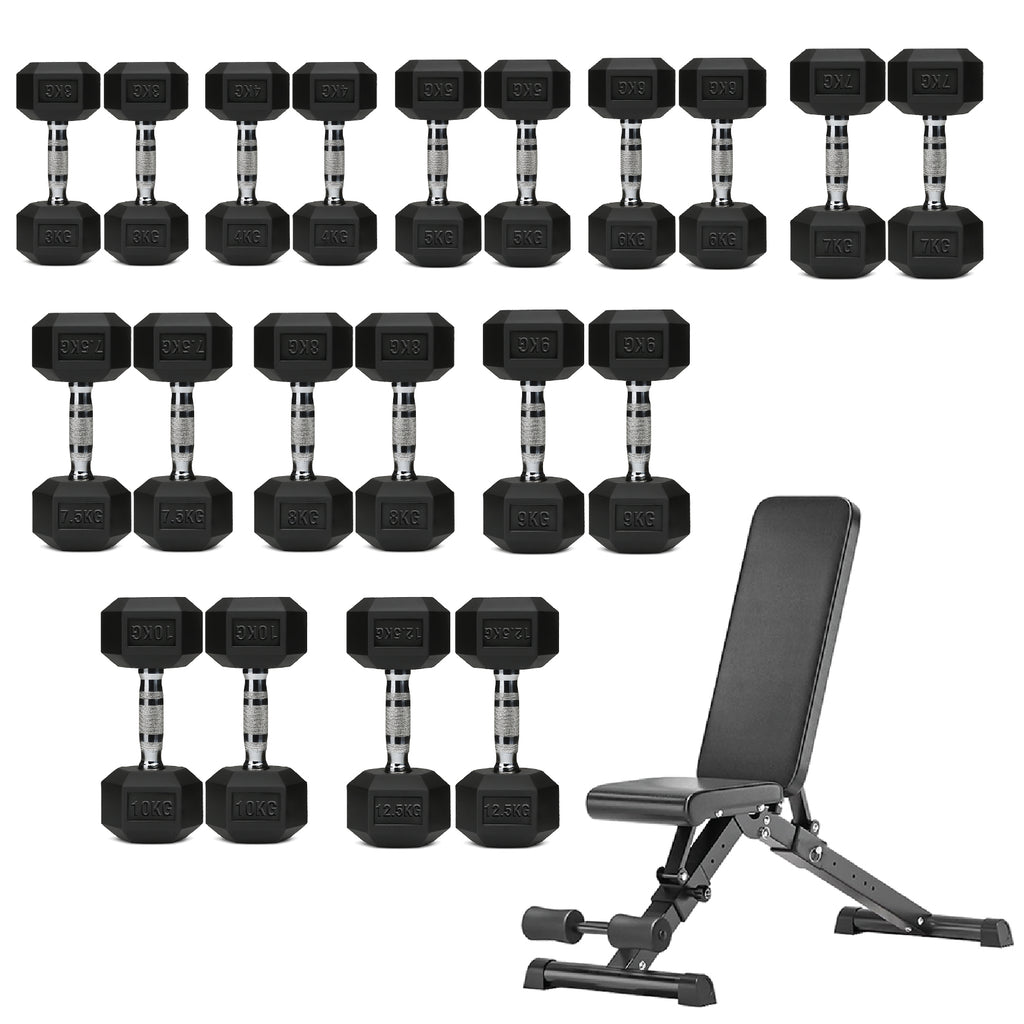 Hex Dumbbell Set 10 Pairs with A10 Tree Rack