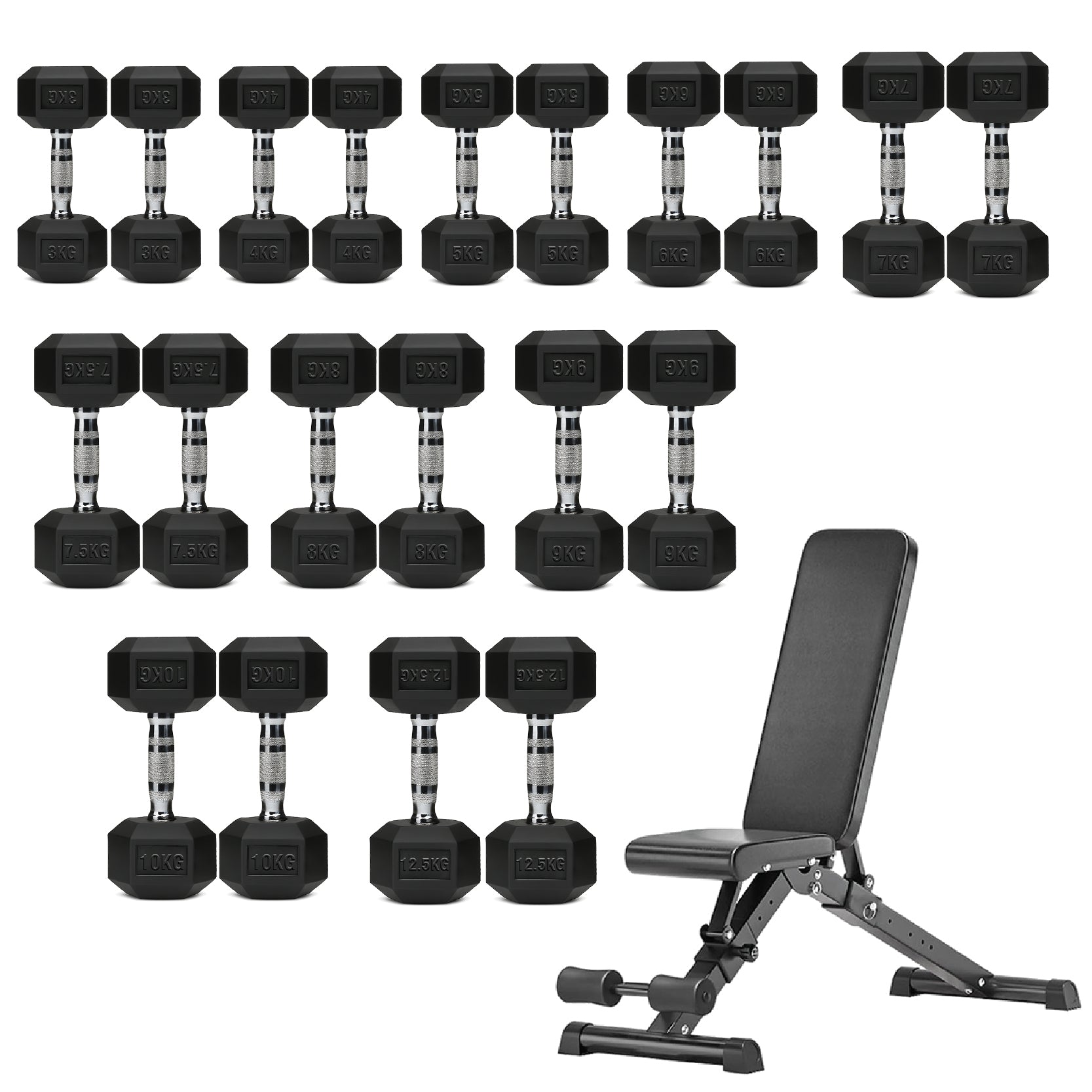 Hex Dumbbell Set 10 Pairs with A10 Tree Rack