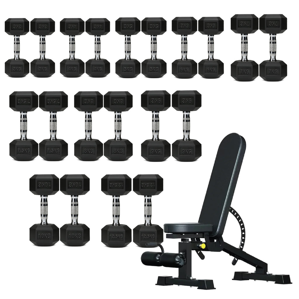Hex Dumbbell Set 10 Pairs with A10 Tree Rack