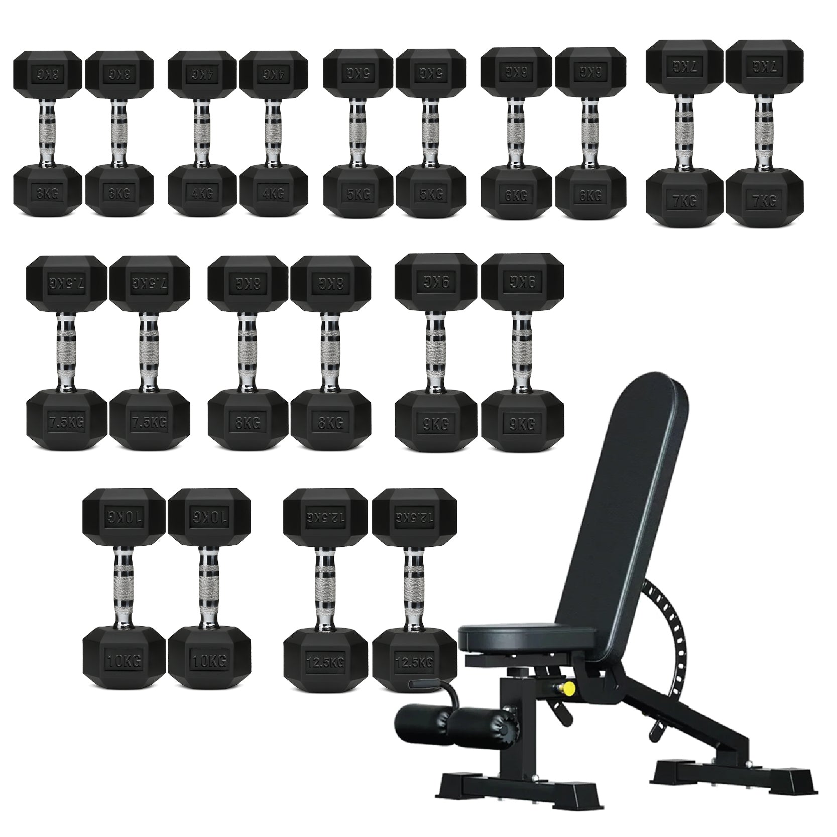Hex Dumbbell Set 10 Pairs with A10 Tree Rack