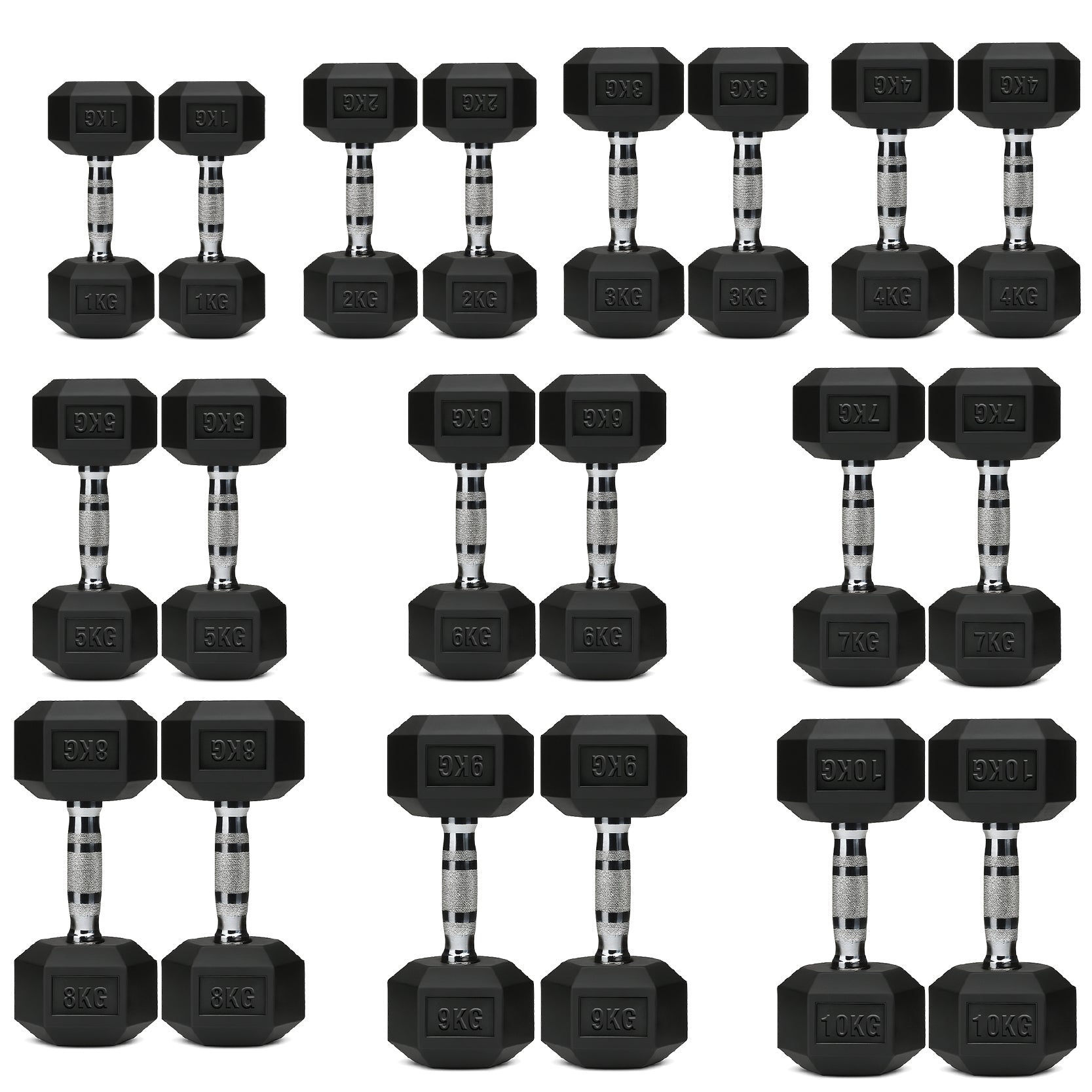 Hex Dumbbell Set 10 Pairs with A10 Tree Rack
