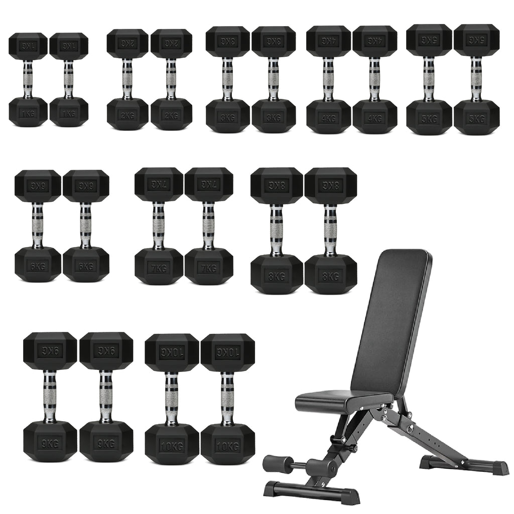 Hex Dumbbell Set 10 Pairs with A10 Tree Rack