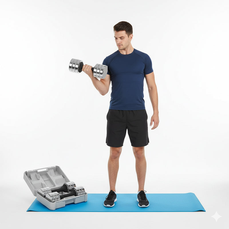 Adjustable Dumbbells Pair 2.5–10kg – Compact 3-in-1 Weights for Home Gym