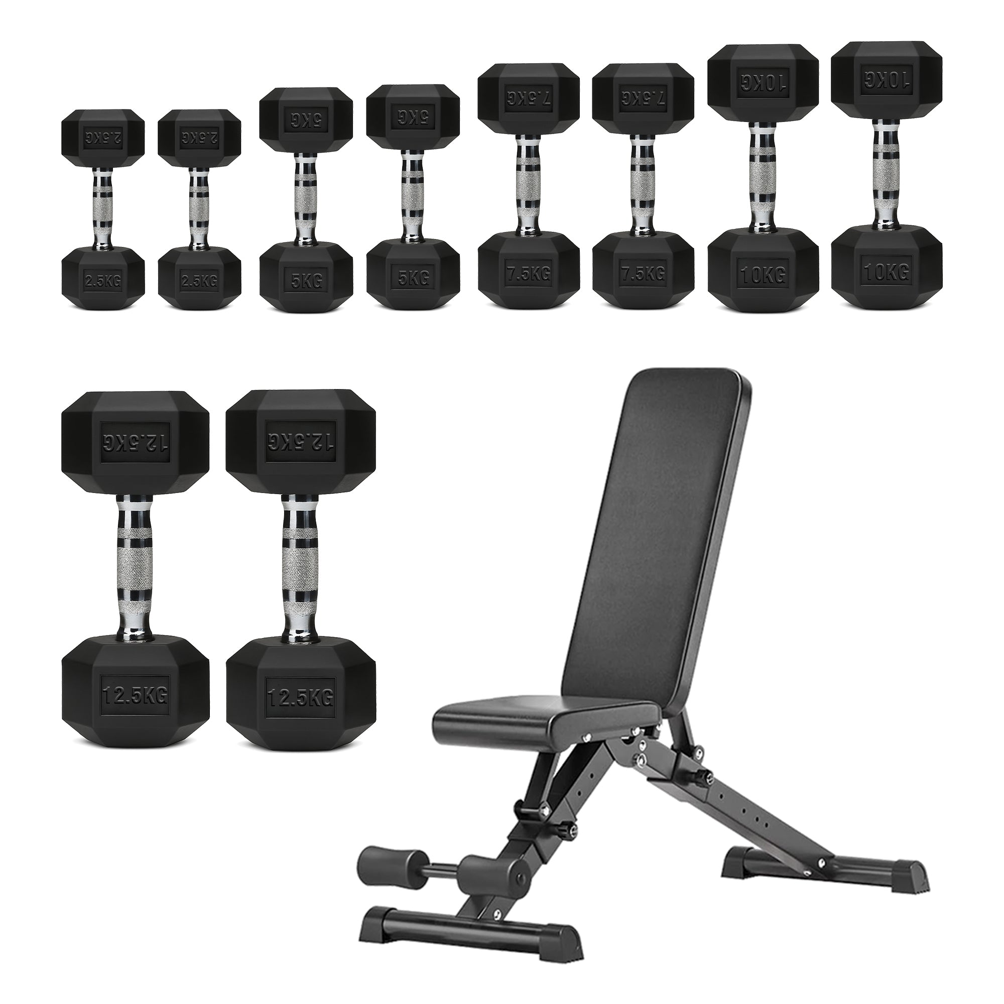 Hex Dumbbell Set – 5 Pairs with 5-Tier Tree Rack