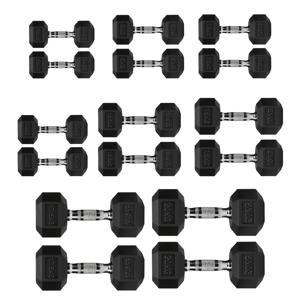 Hex Dumbbell Pairs – Rubber Hex Dumbbells for Home Gym
