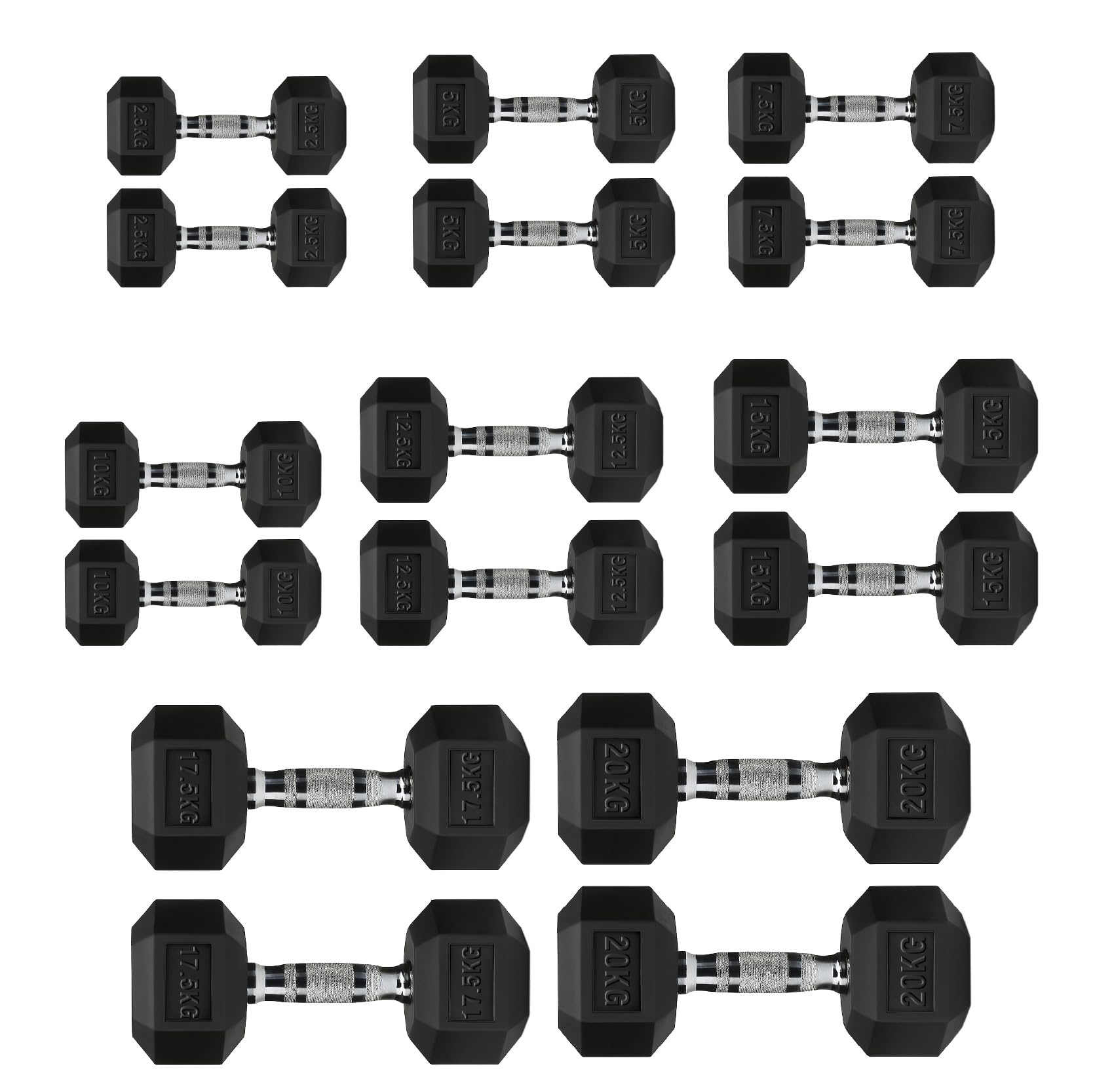 Hex Dumbbell Pairs – Rubber Hex Dumbbells for Home Gym