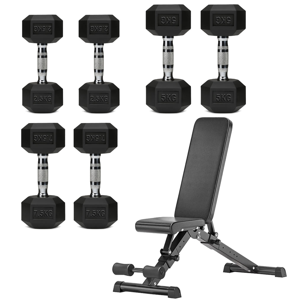 Hex Dumbbell Set – 3 Pairs with 3-Tier Tree Rack