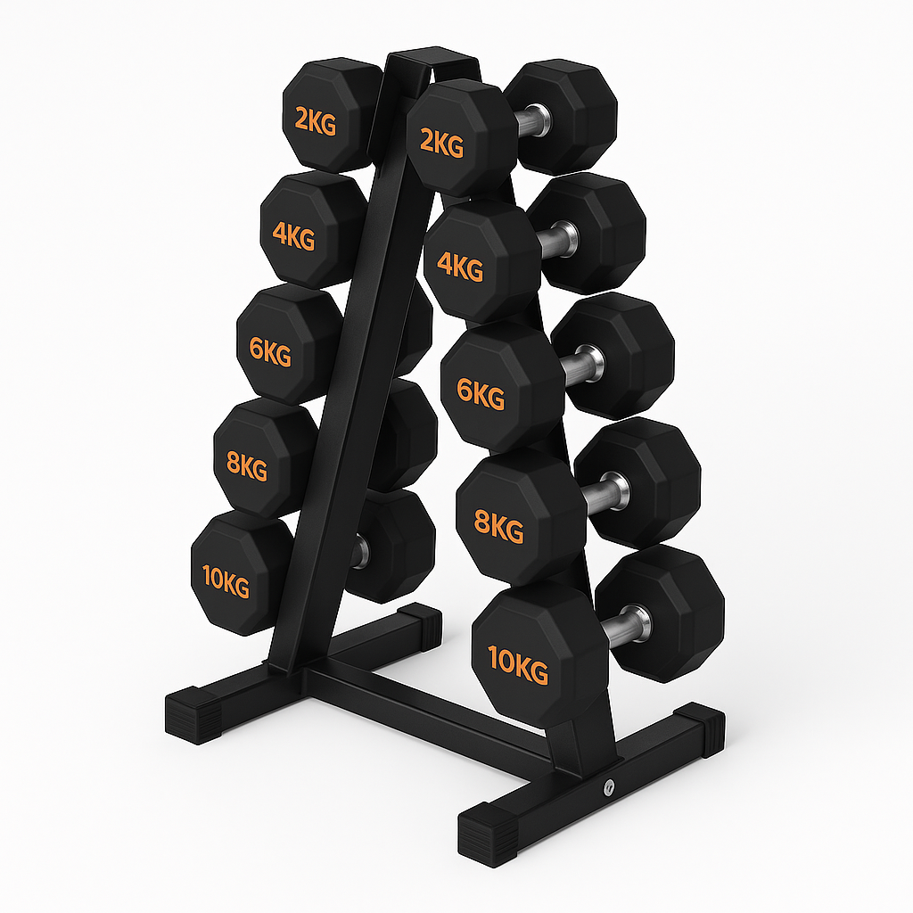 Round Hex Dumbbells – Rubber-Coated Free Weights, Pairs & Sets