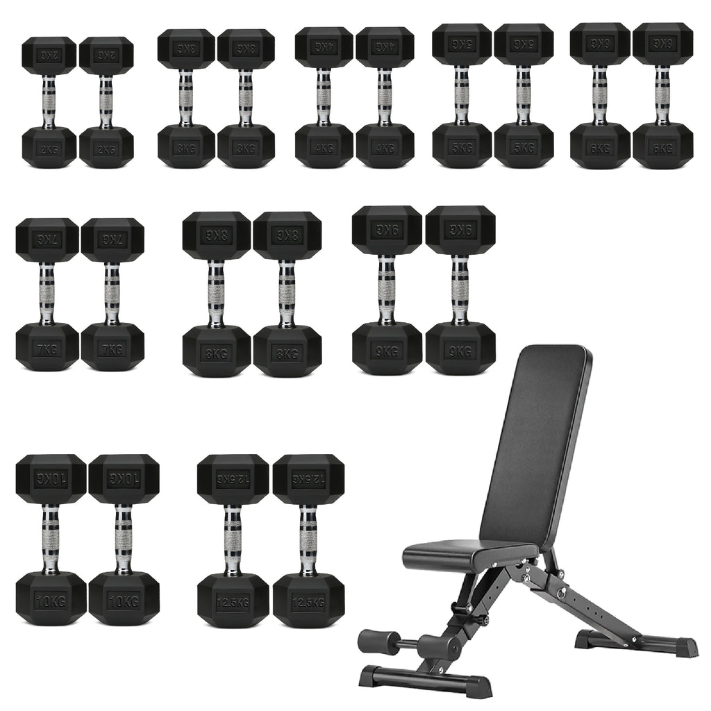 Hex Dumbbell Set 10 Pairs with A10 Tree Rack