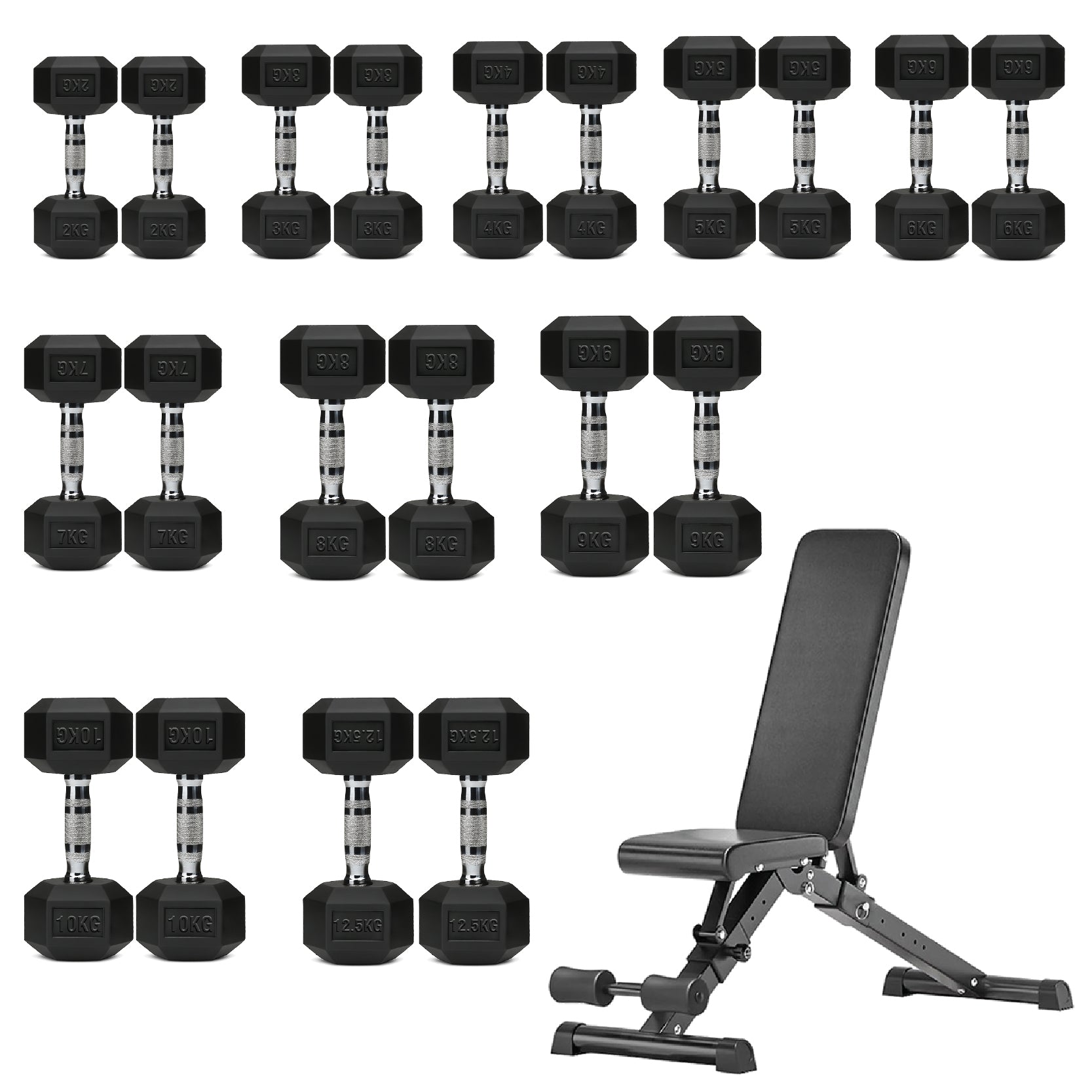 Hex Dumbbell Set 10 Pairs with A10 Tree Rack