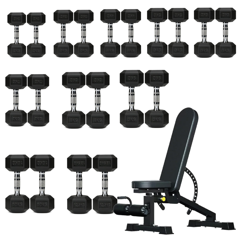 Hex Dumbbell Set 10 Pairs with A10 Tree Rack