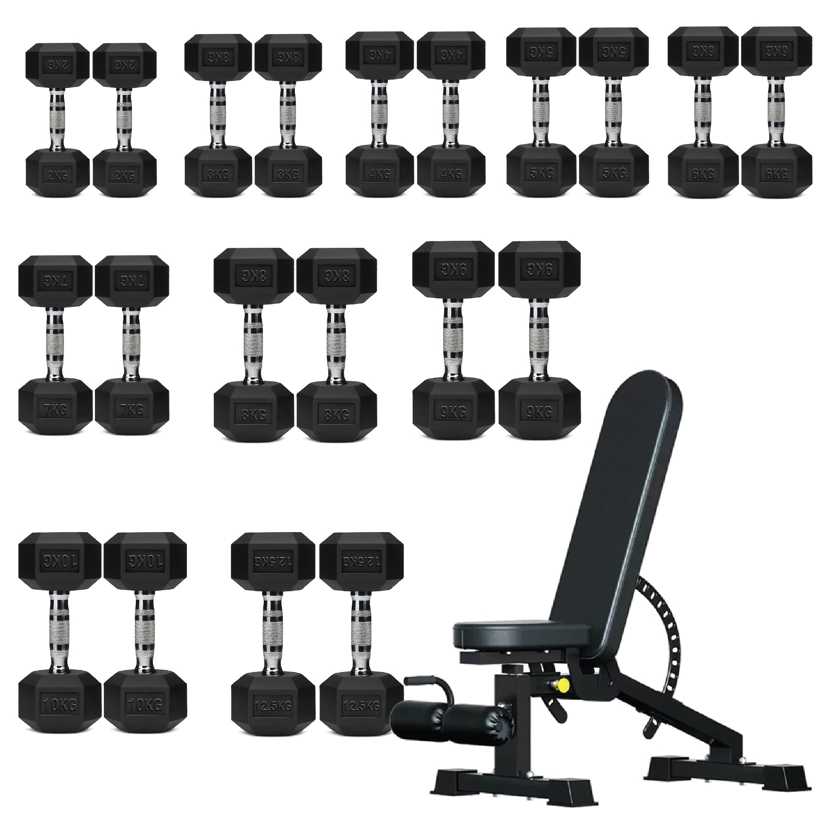 Hex Dumbbell Set 10 Pairs with A10 Tree Rack