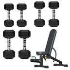 Hex Dumbbell Set – 3 Pairs with 3-Tier Tree Rack