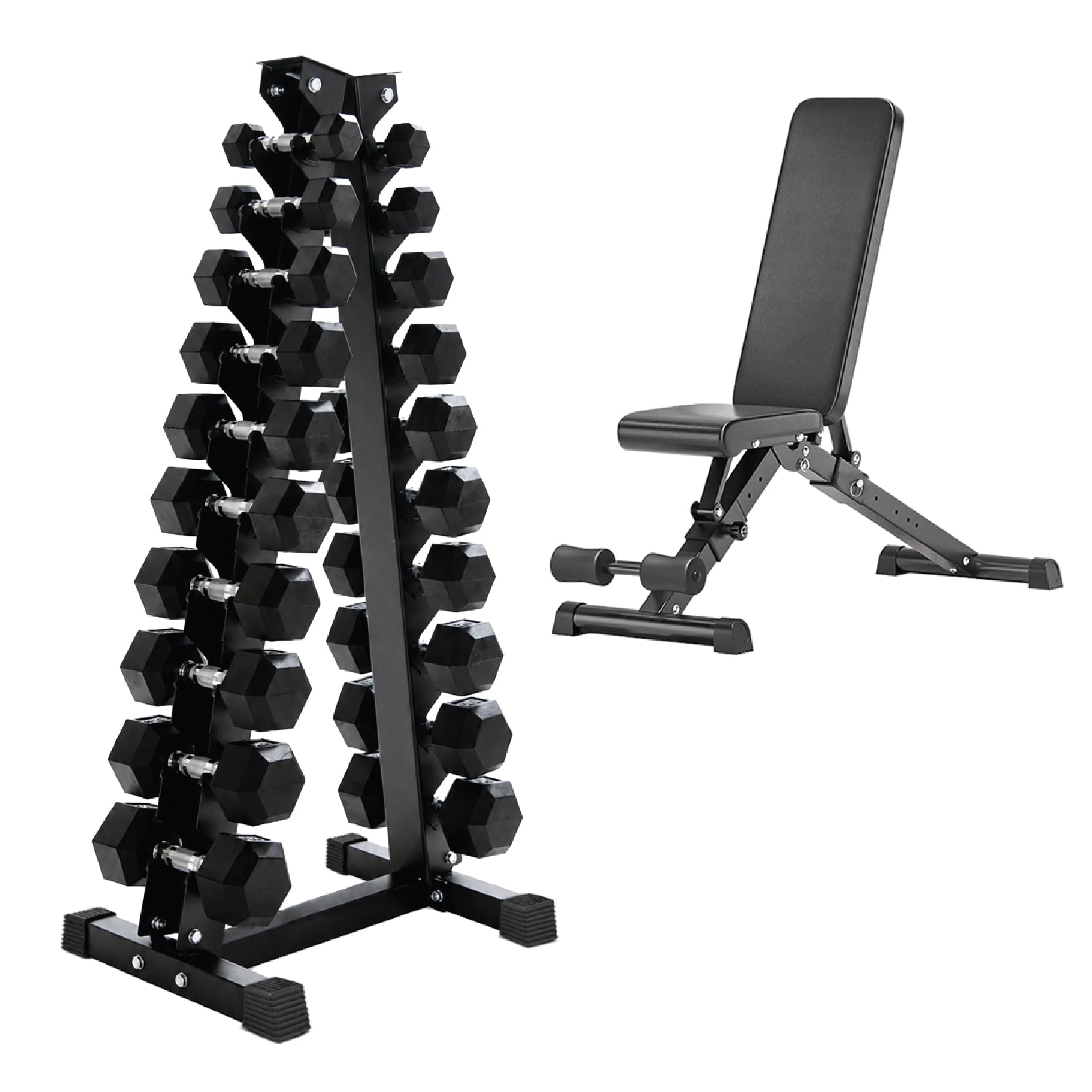 Hex Dumbbell Set 10 Pairs with A10 Tree Rack