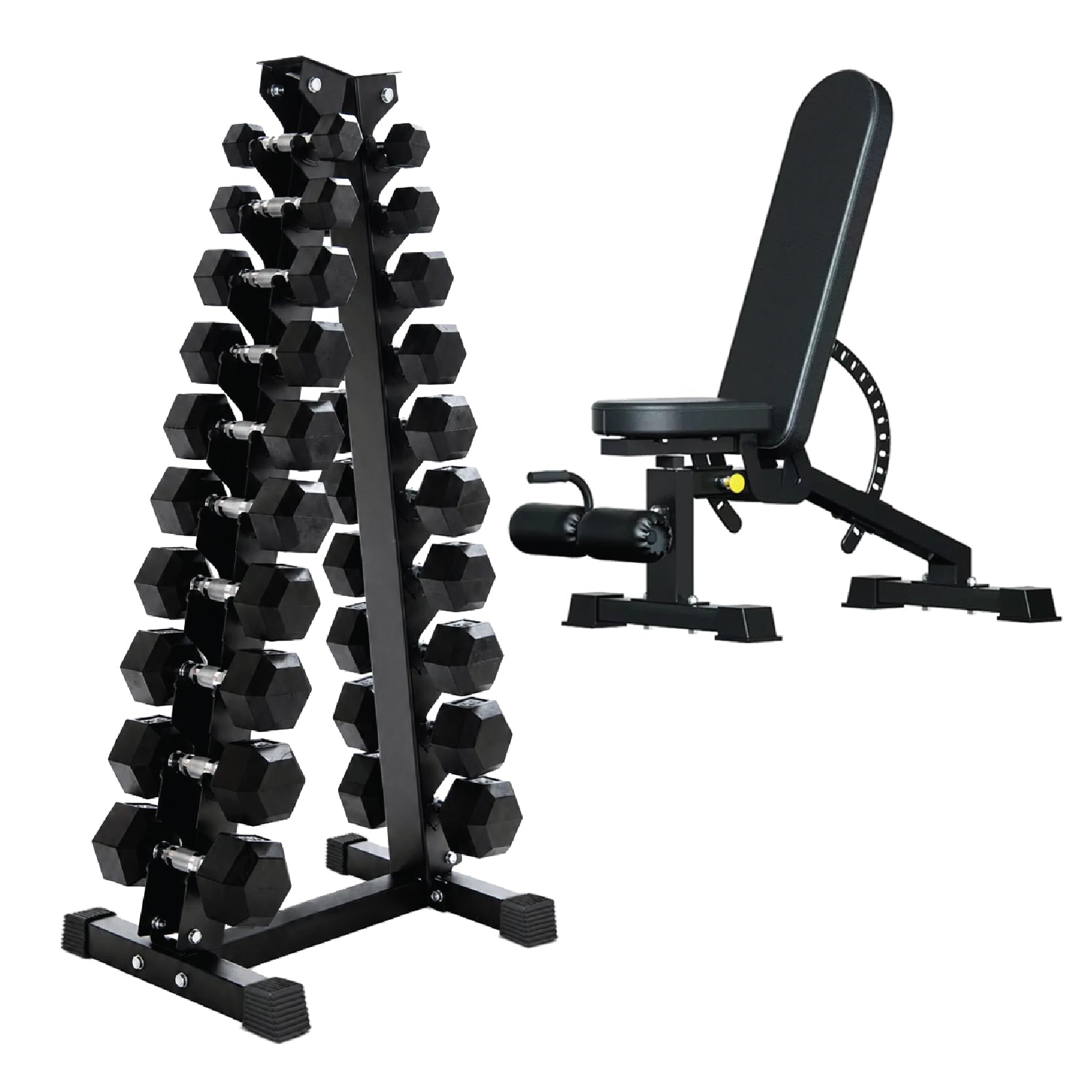 Hex Dumbbell Set 10 Pairs with A10 Tree Rack