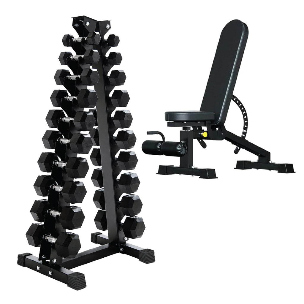 Hex Dumbbell Set 10 Pairs with A10 Tree Rack