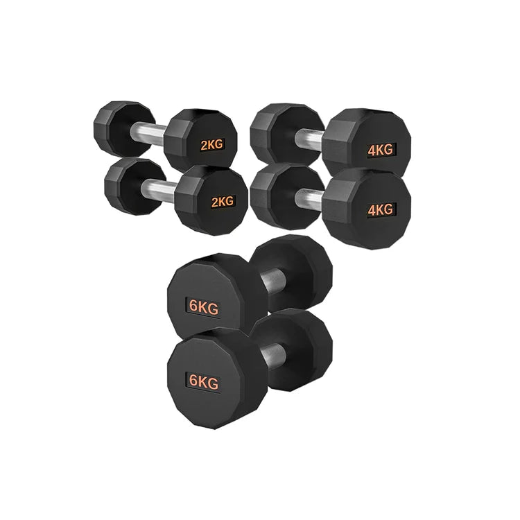 Round Hex Dumbbells – Rubber-Coated Free Weights, Pairs & Sets