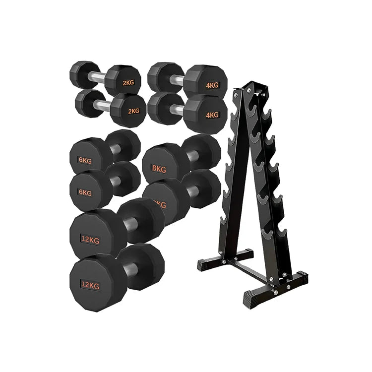 Round Hex Dumbbells – Rubber-Coated Free Weights, Pairs & Sets