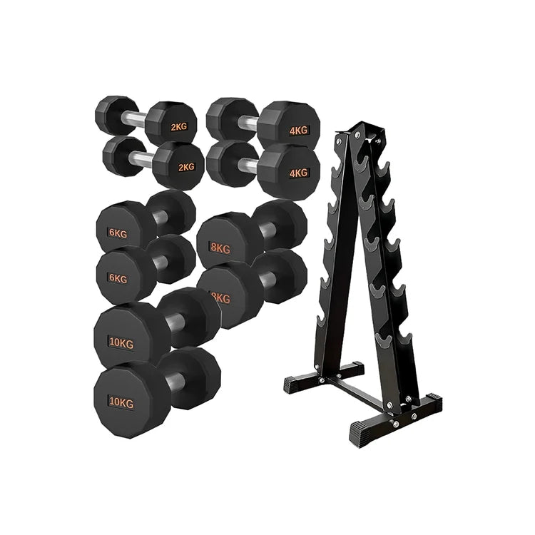Round Hex Dumbbells – Rubber-Coated Free Weights, Pairs & Sets