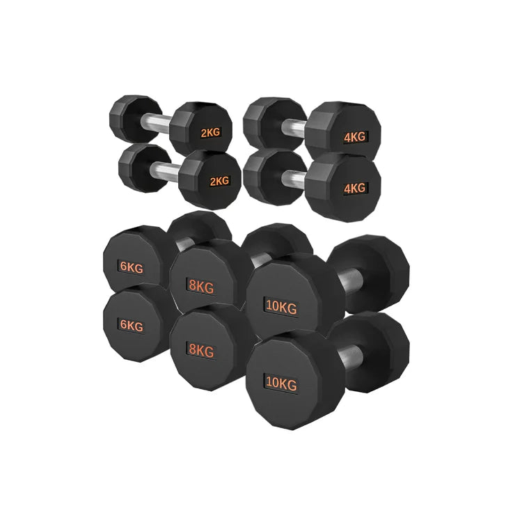 Round Hex Dumbbells – Rubber-Coated Free Weights, Pairs & Sets