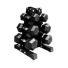 Hex Dumbbell Set – 3 Pairs with 3-Tier Tree Rack