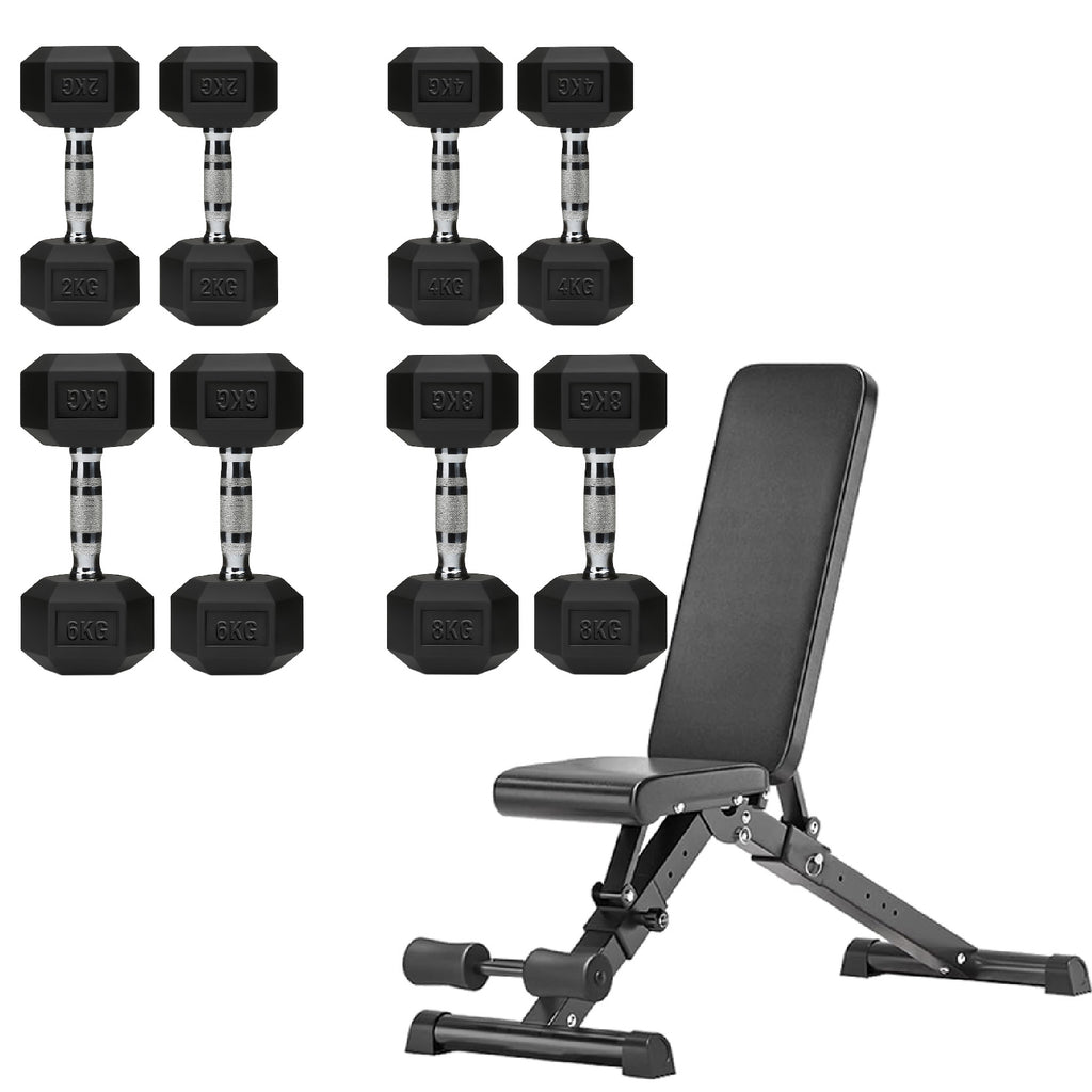 Hex Dumbbell Set 4 Pair with A5 Tier Rack