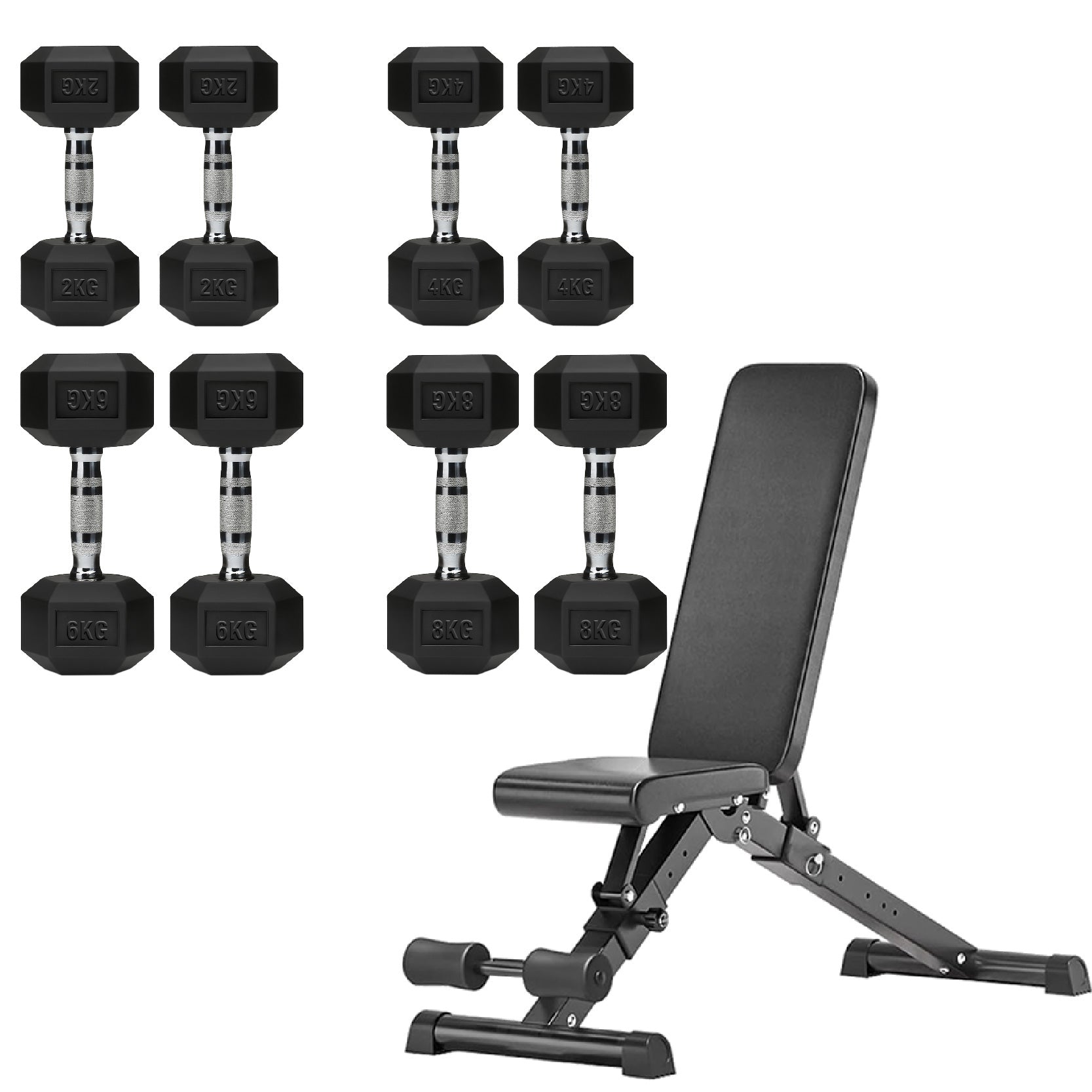 Hex Dumbbell Set 4 Pair with A5 Tier Rack
