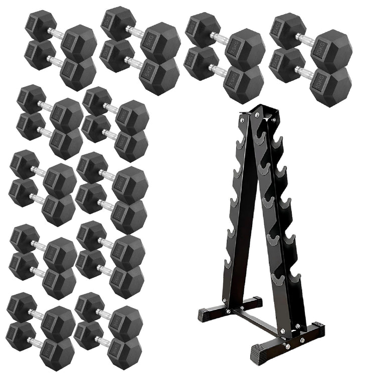 Hex Dumbbell Set with Rack ( 2.5kg to 60kg ) | in UK