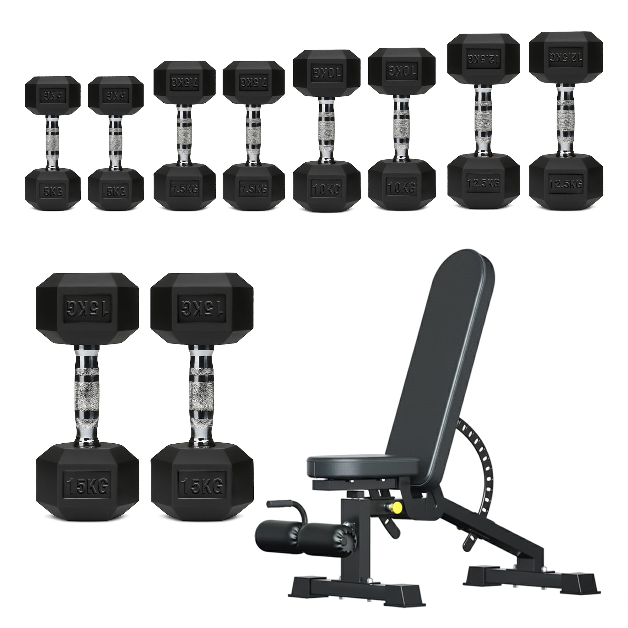 Hex Dumbbell Set – 5 Pairs with 5-Tier Tree Rack