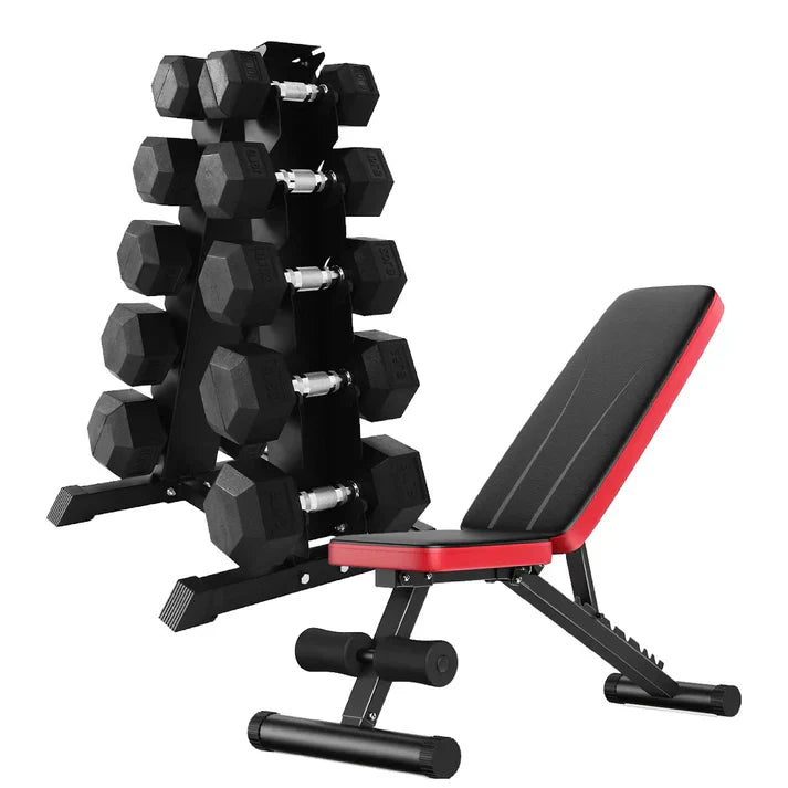 Hex Dumbbell Set – 5 Pairs with 5-Tier Tree Rack