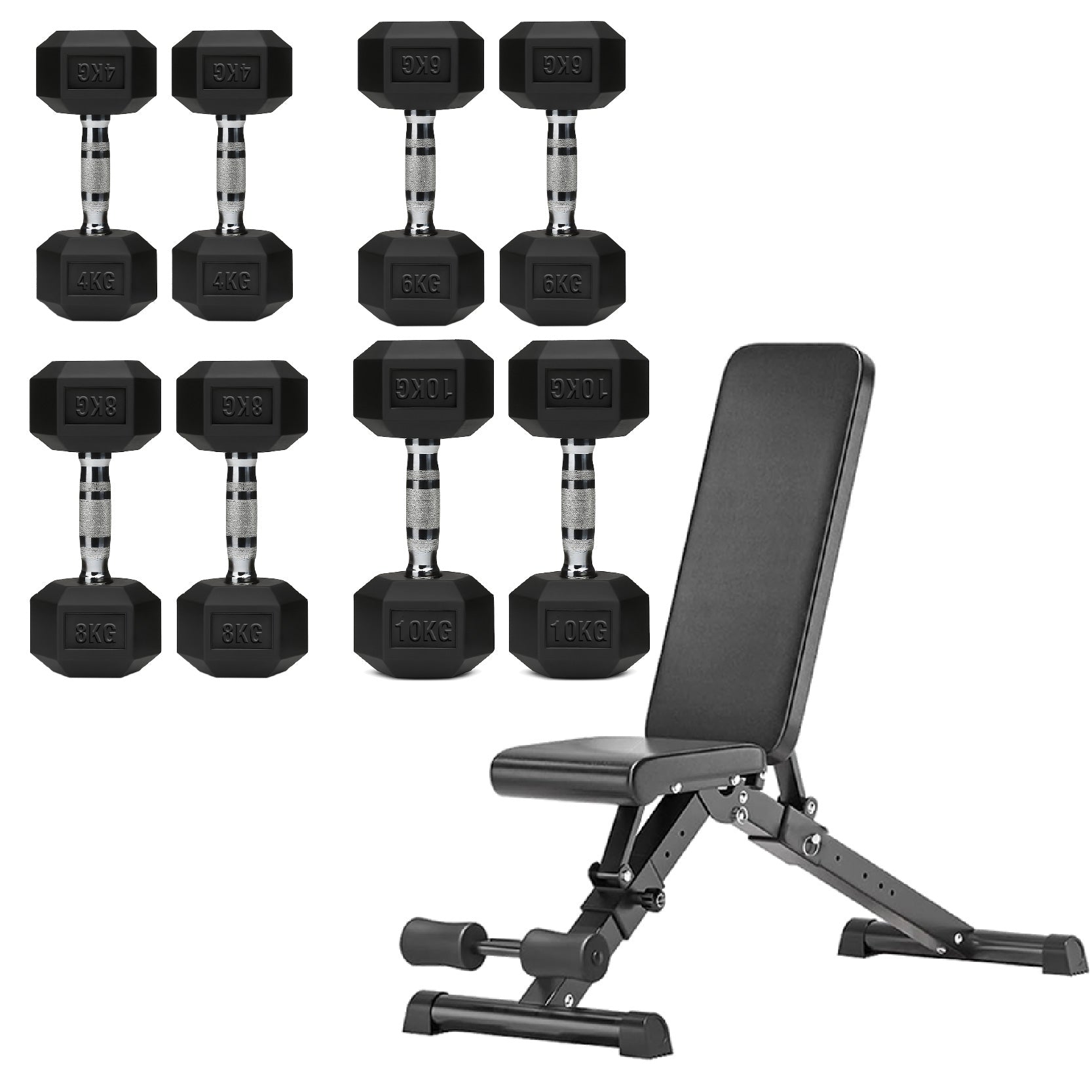 Hex Dumbbell Set 4 Pair with A5 Tier Rack