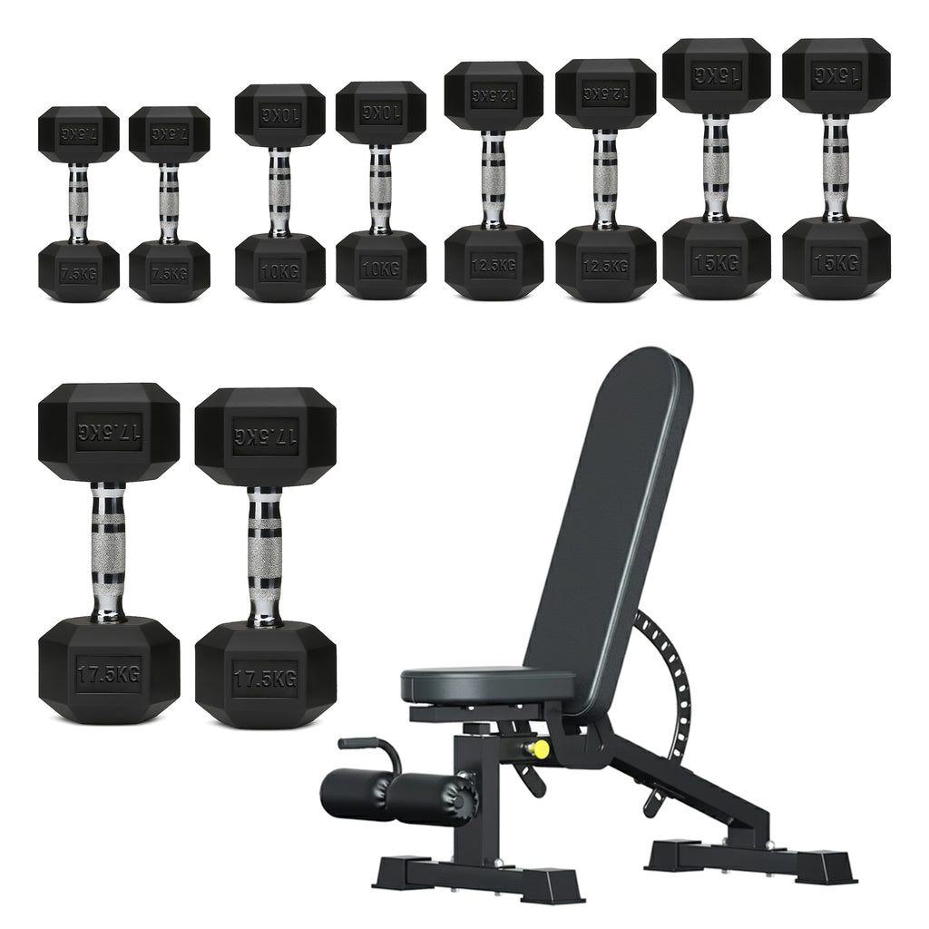 Hex Dumbbell Set – 5 Pairs with 5-Tier Tree Rack