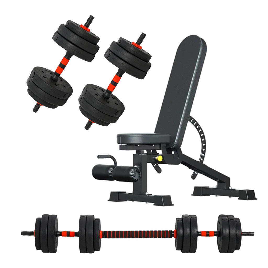 Adjustable Dumbbells & Barbell Set (20 kg / 25 kg / 30 kg) – 2-in-1 Home Gym Free Weights