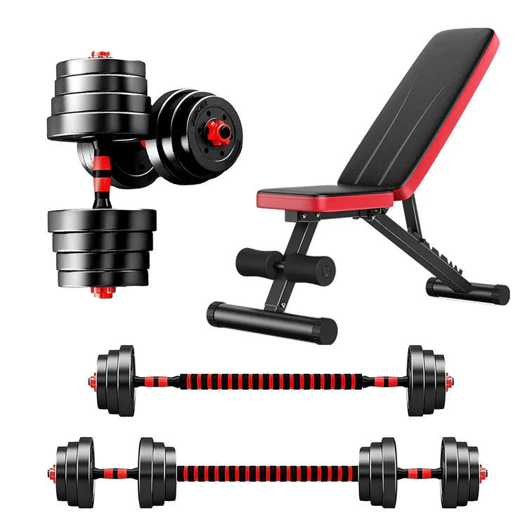 Adjustable Dumbbells & Barbell Set – 20kg, 25kg, 30kg 2-in-1 Weights