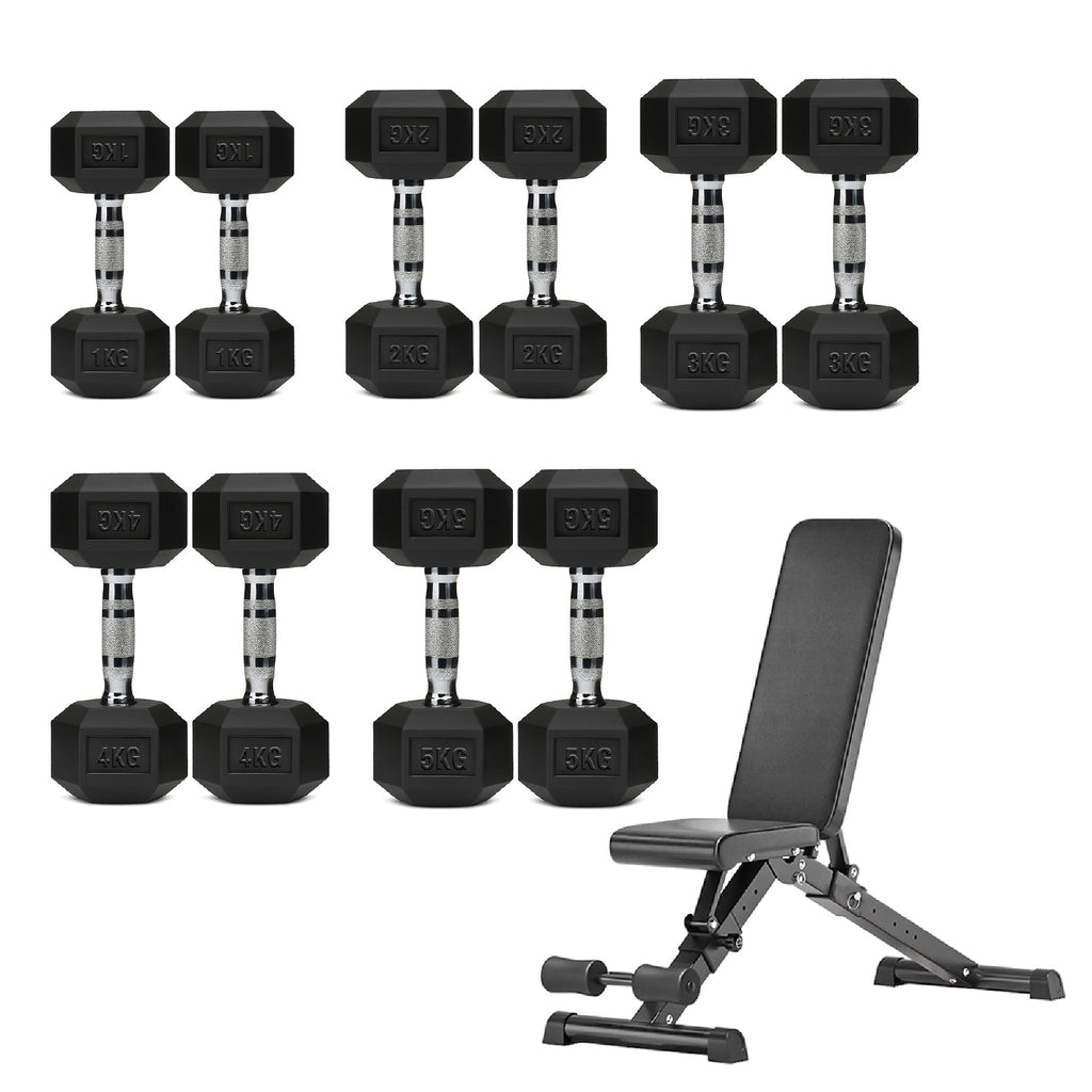 5 Tier Hex Dumbbell Set with Rack
