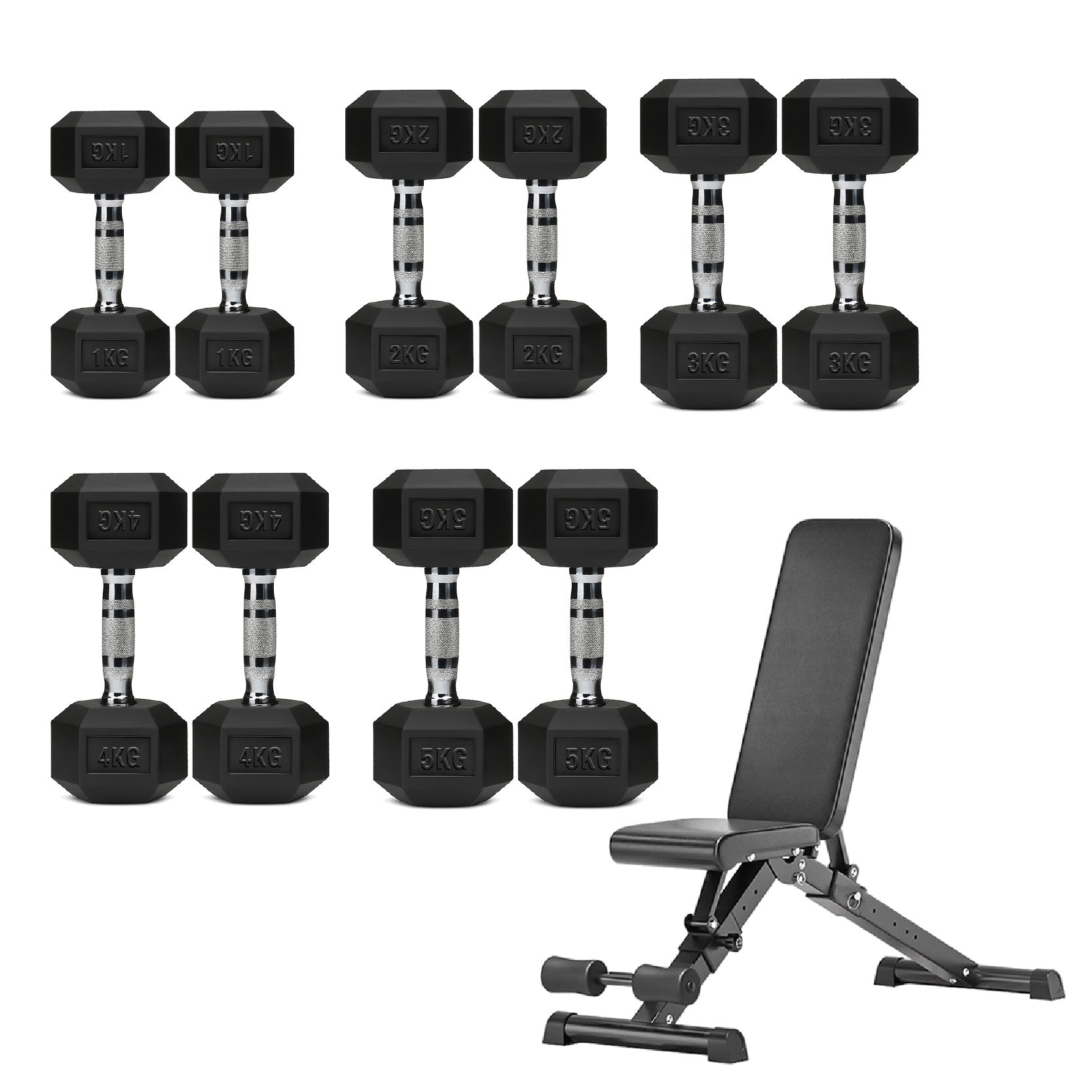 5 Tier Hex Dumbbell Set with Rack