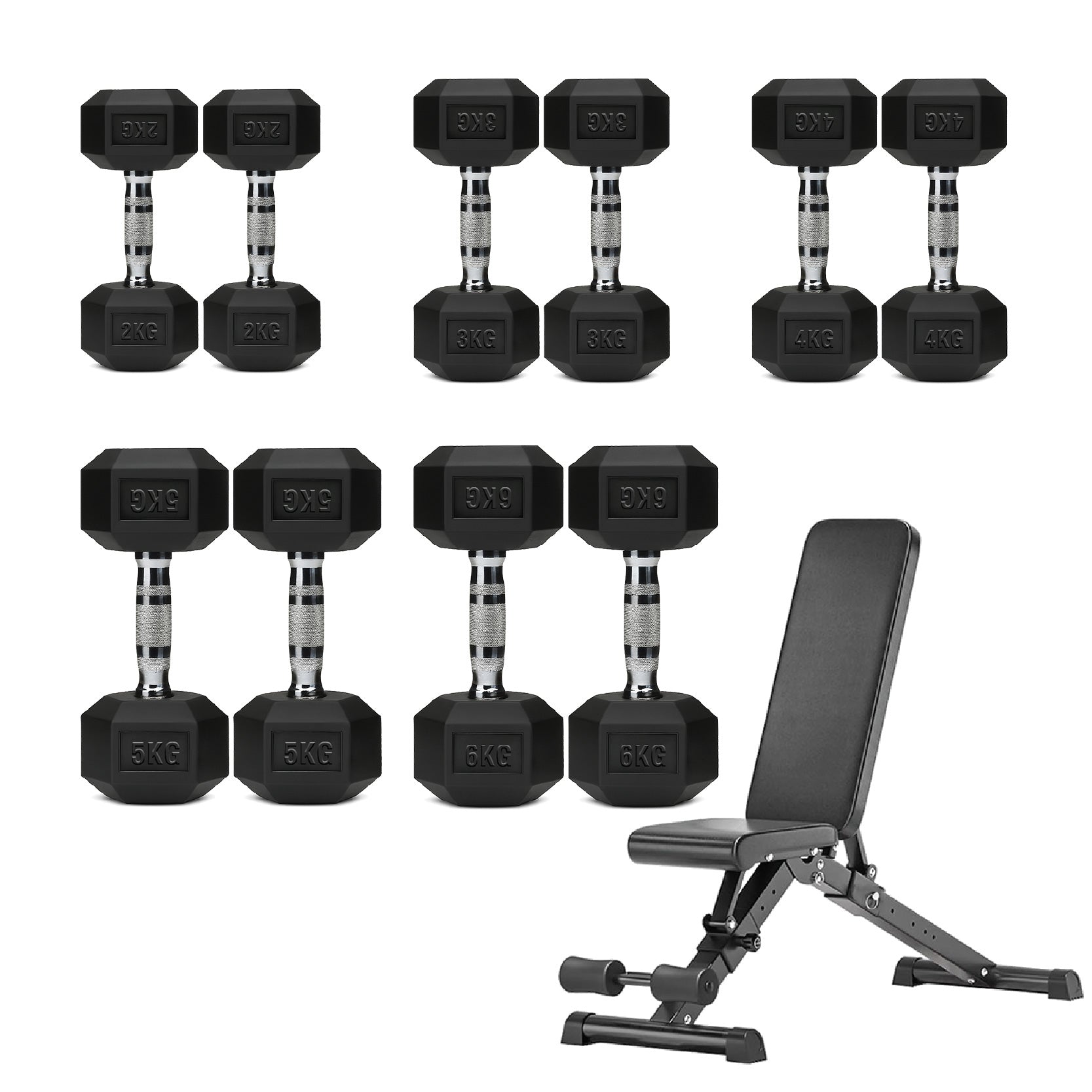 5 Tier Hex Dumbbell Set with Rack