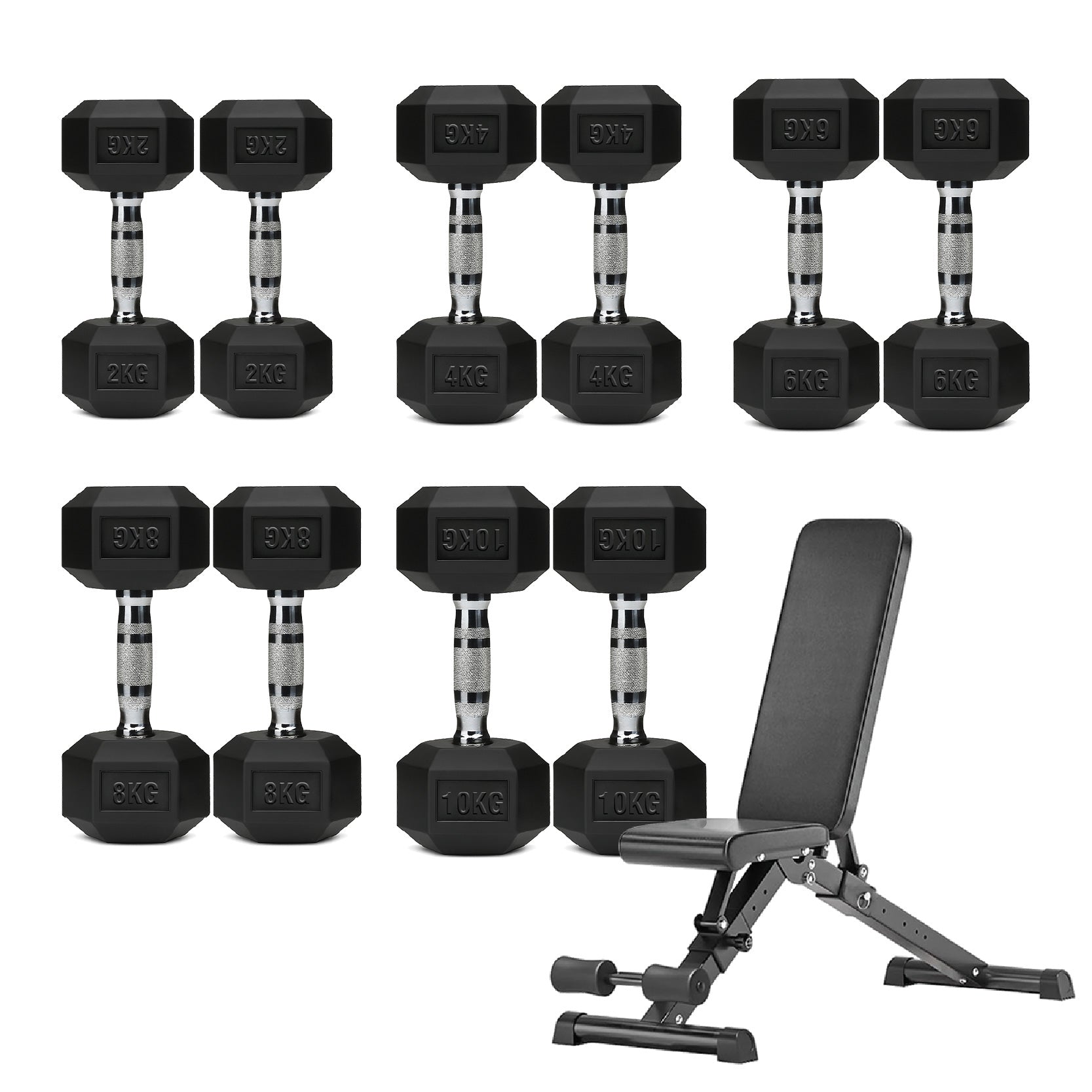 5 Tier Hex Dumbbell Set with Rack