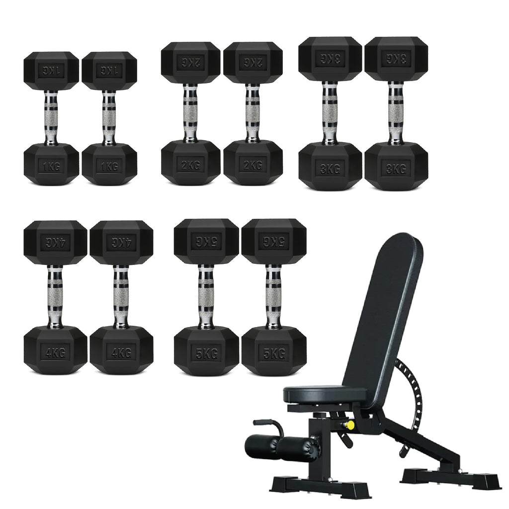 5 Tier Hex Dumbbell Set with Rack
