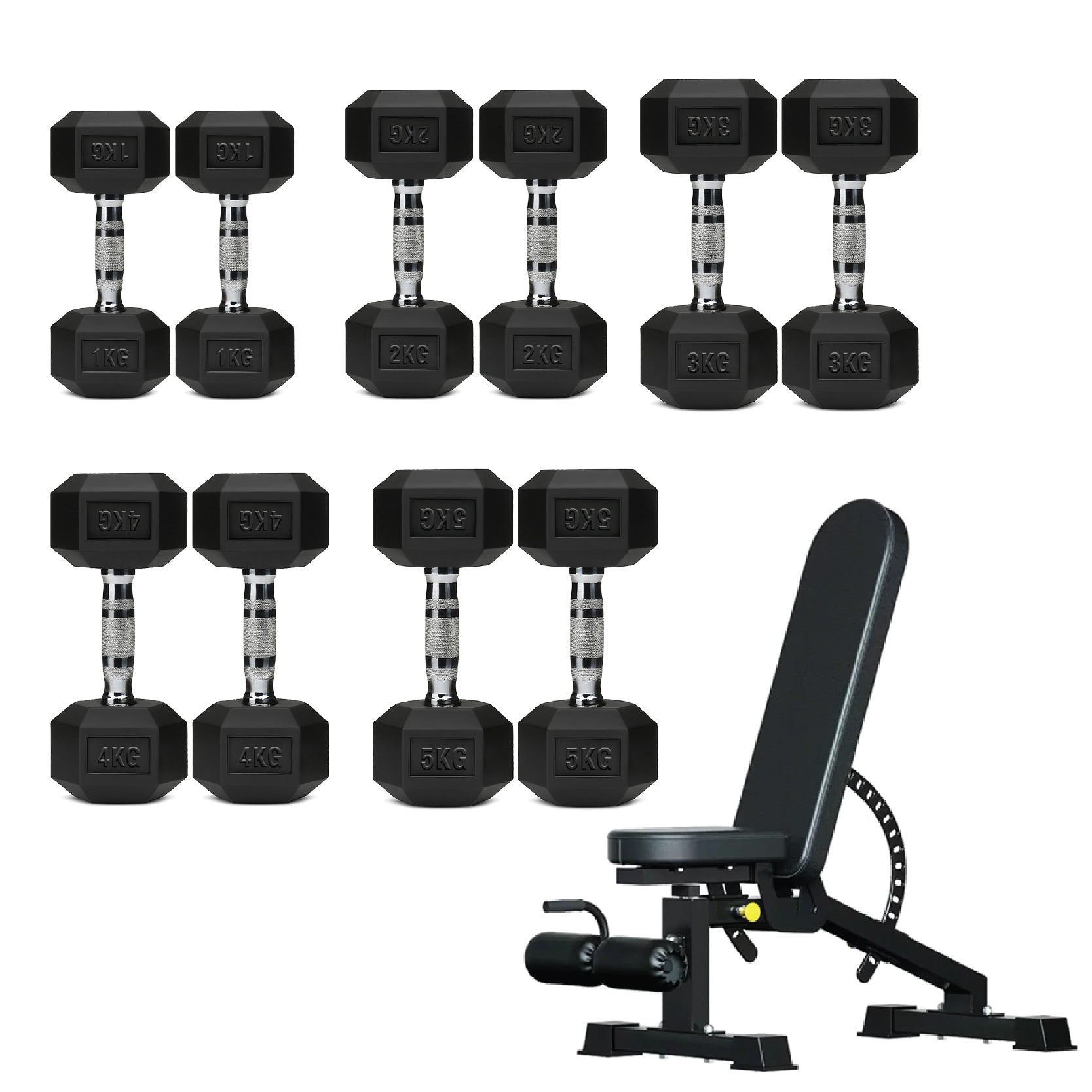 5 Tier Hex Dumbbell Set with Rack