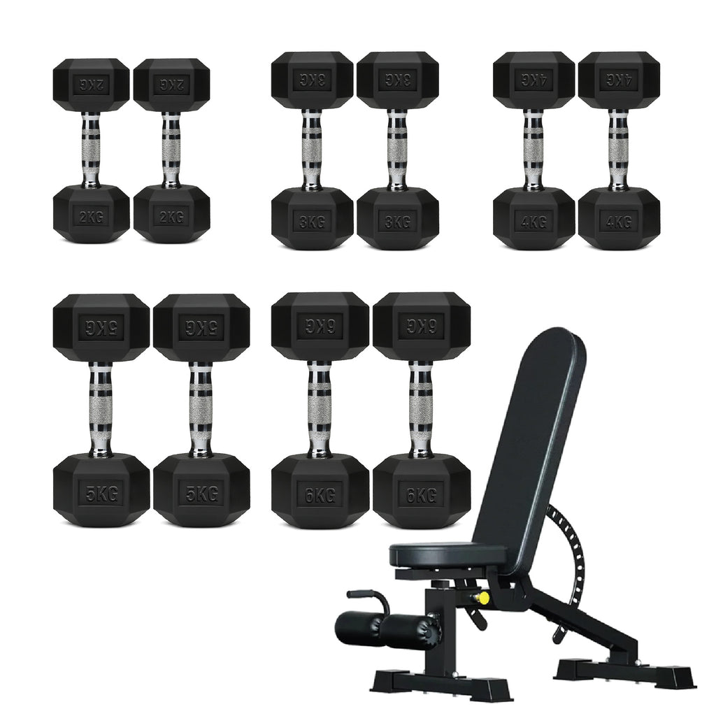 5 Tier Hex Dumbbell Set with Rack