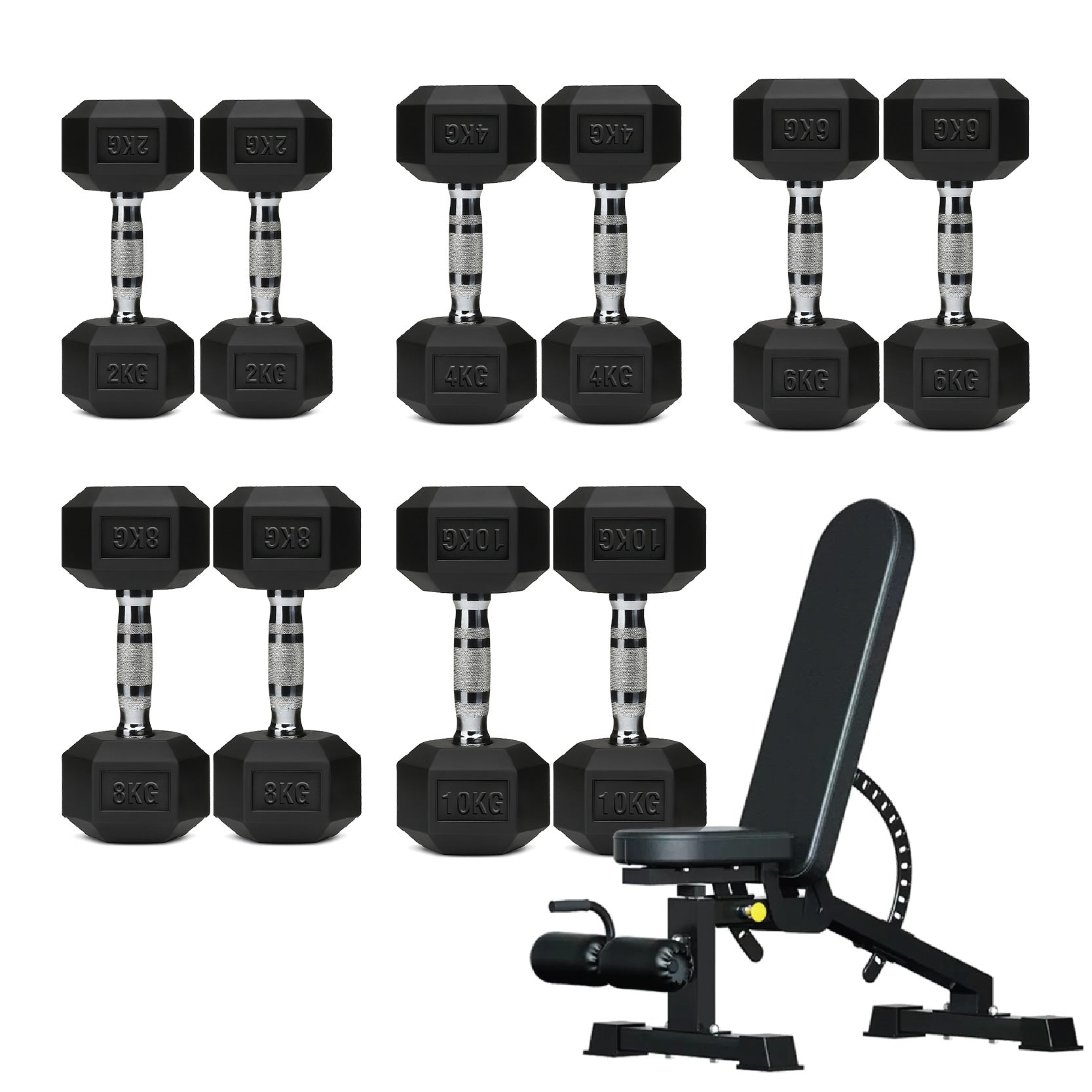 5 Tier Hex Dumbbell Set with Rack