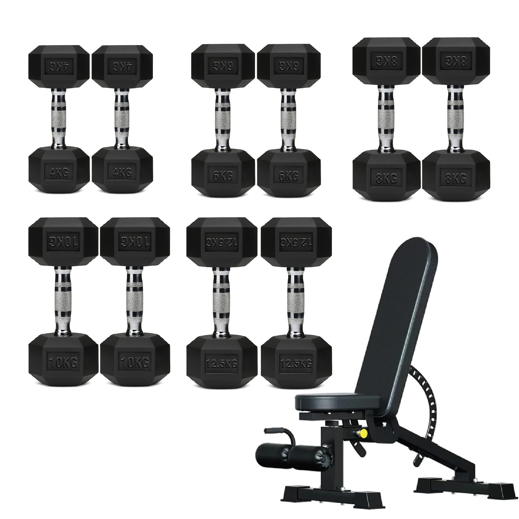 5 Tier Hex Dumbbell Set with Rack