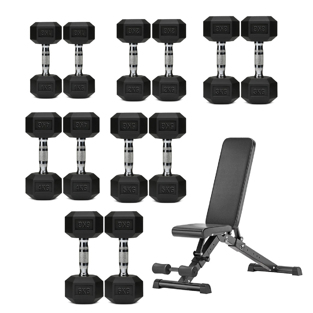 Hex Dumbbell Set 6 Pairs with A6 Tree Rack