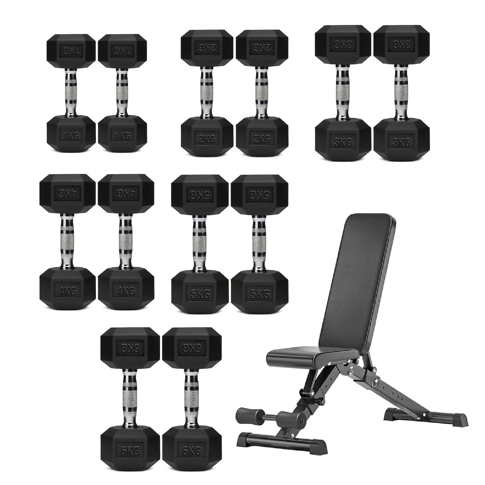 Hex Dumbbell Set 6 Pairs with A6 Tree Rack