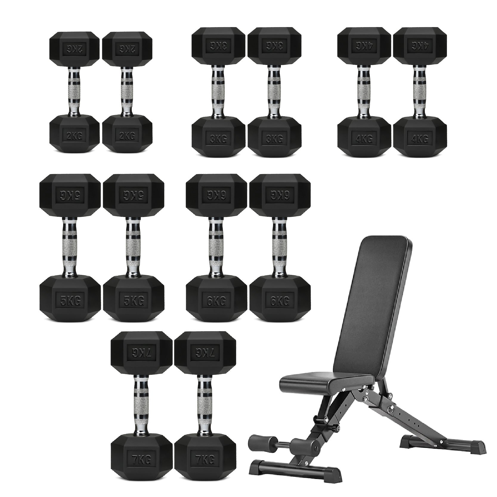Hex Dumbbell Set 6 Pairs with A6 Tree Rack