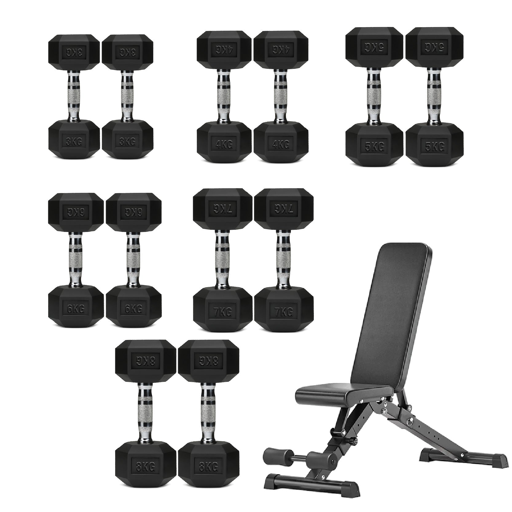 Hex Dumbbell Set 6 Pairs with A6 Tree Rack