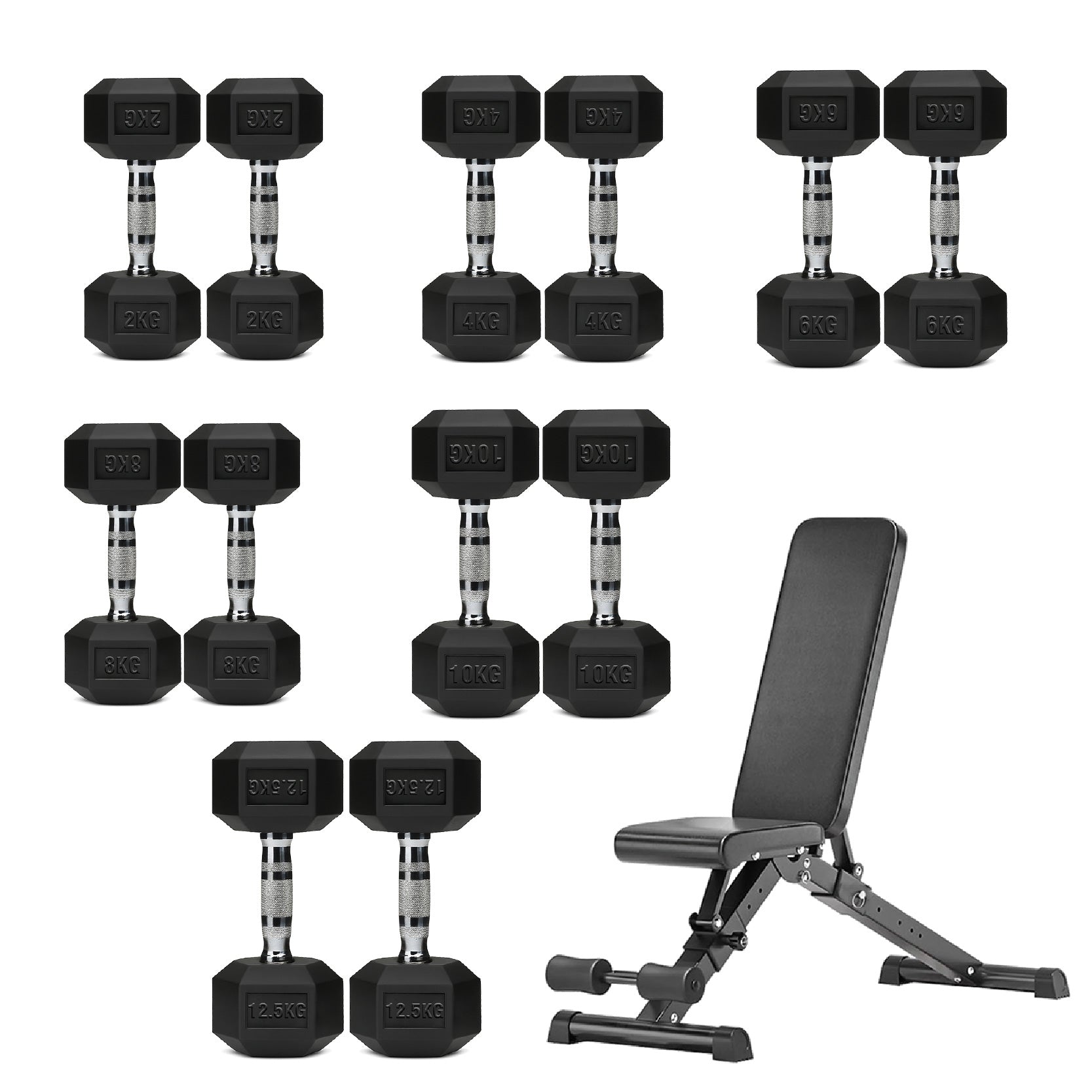Hex Dumbbell Set 6 Pairs with A6 Tree Rack